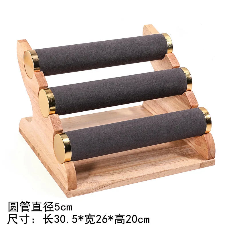 Gold Edged Solid Wood Three Tier Bracelet Stand Chain Display Stand Jewelry Stand Staircase Design High End Feeling Craftsmanship