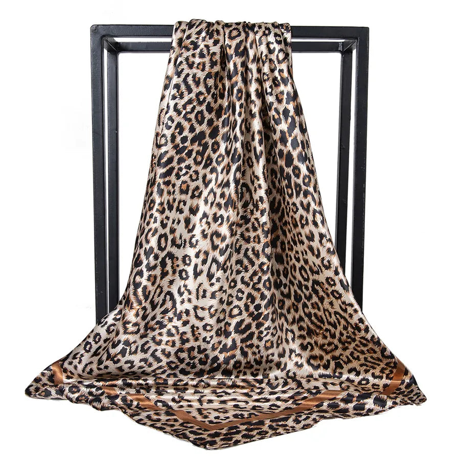 Women's Casual Leopard satin Printing Silk Scarf