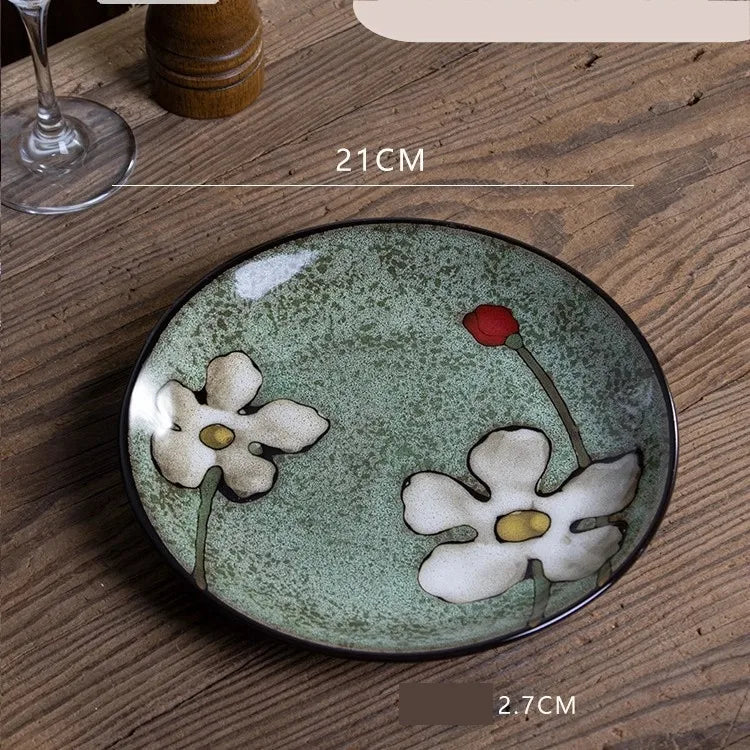 Retro Solid Color Flower ceramics Tableware 1 Piece