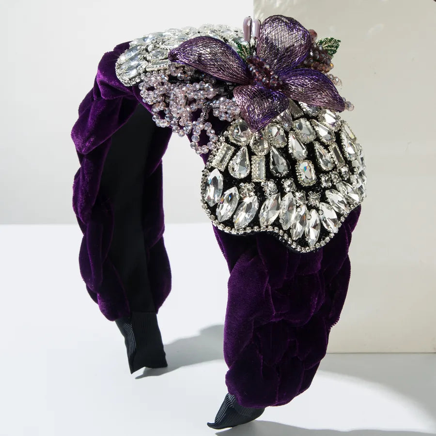 Elegant Luxurious Women's Flower Flannel Inlay Rhinestones Glass Hair Band