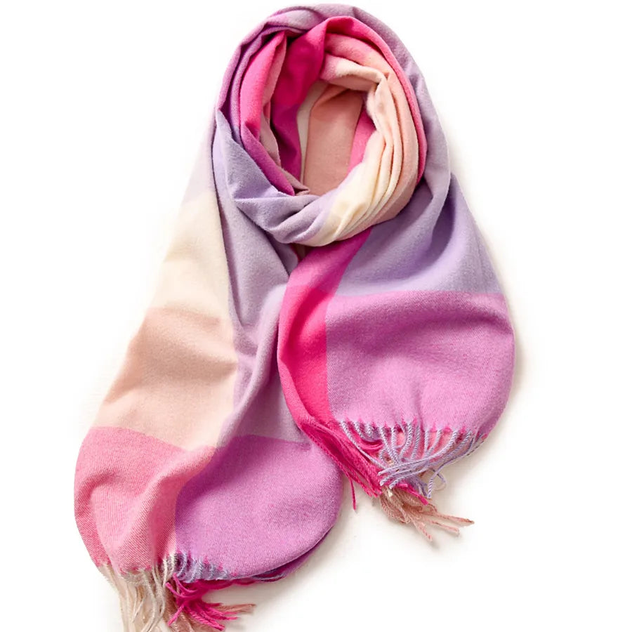 women's retro plaid imitation cashmere tassel winter scarves