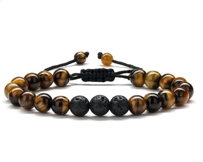 Retro Classic Style Geometric natural stone Volcanic rock Tiger Eye Bracelets In Bulk