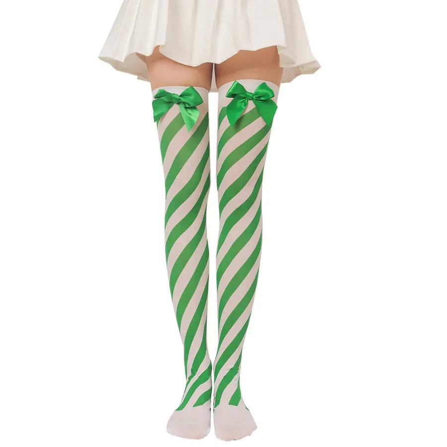 Christmas Sweet Women'S Plaid Solid Color Polyester Over The Knee Socks
