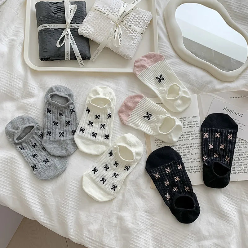 A Pair Cute Sweet Women's Bow Knot Cotton Ankle Socks