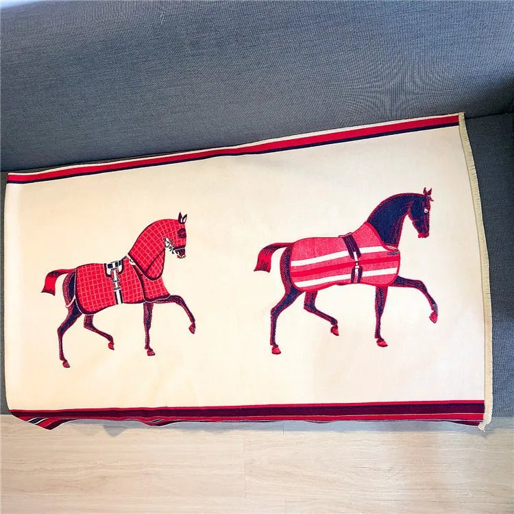 women's retro color block imitation cashmere printing scarf
