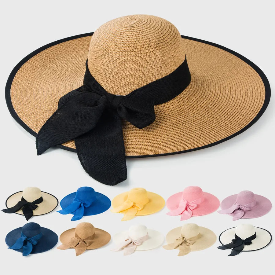 large-edge bow-knot edging straw sunscreen hat