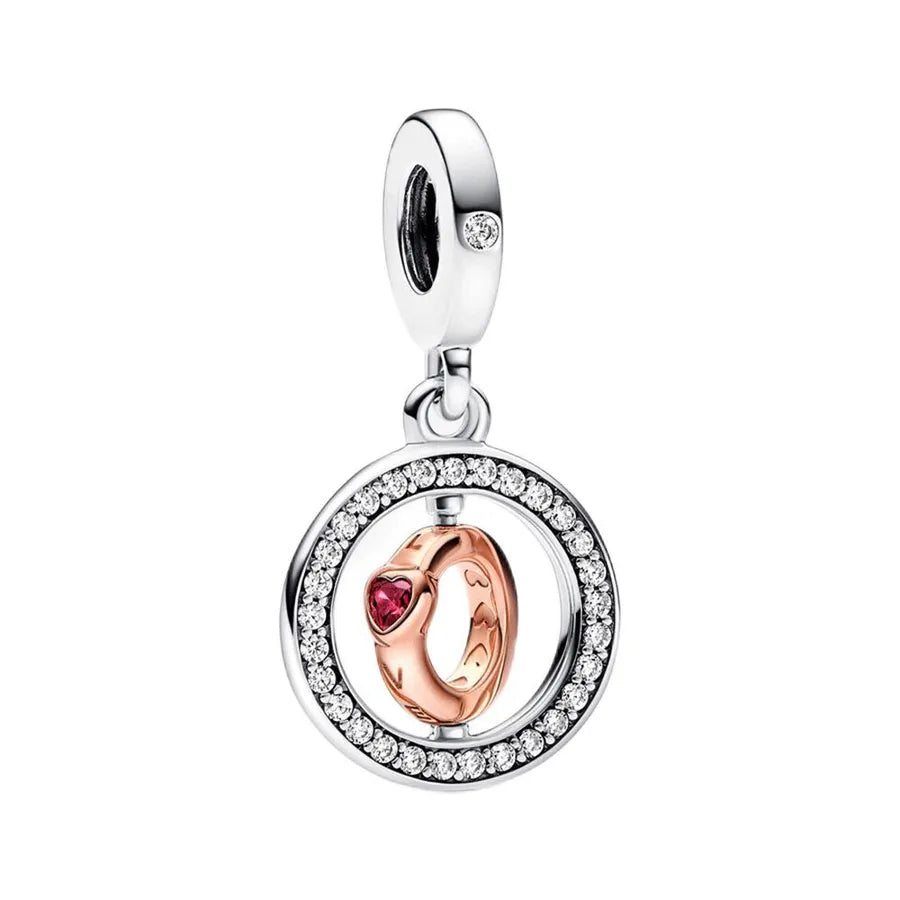 1 Piece Copper Zircon Round Leaves Heart Shape Pendant