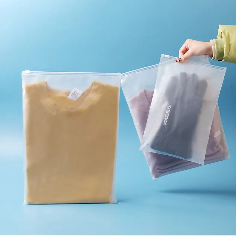 Clothing packaging bag frosted zipper bag frosted bag in stock printed transparent pe plastic Ziplock bag CPE frosted pull