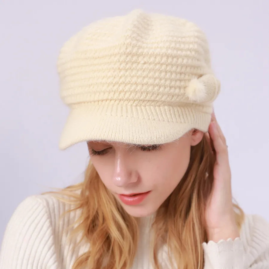 women's casual solid color flat eaves wool cap