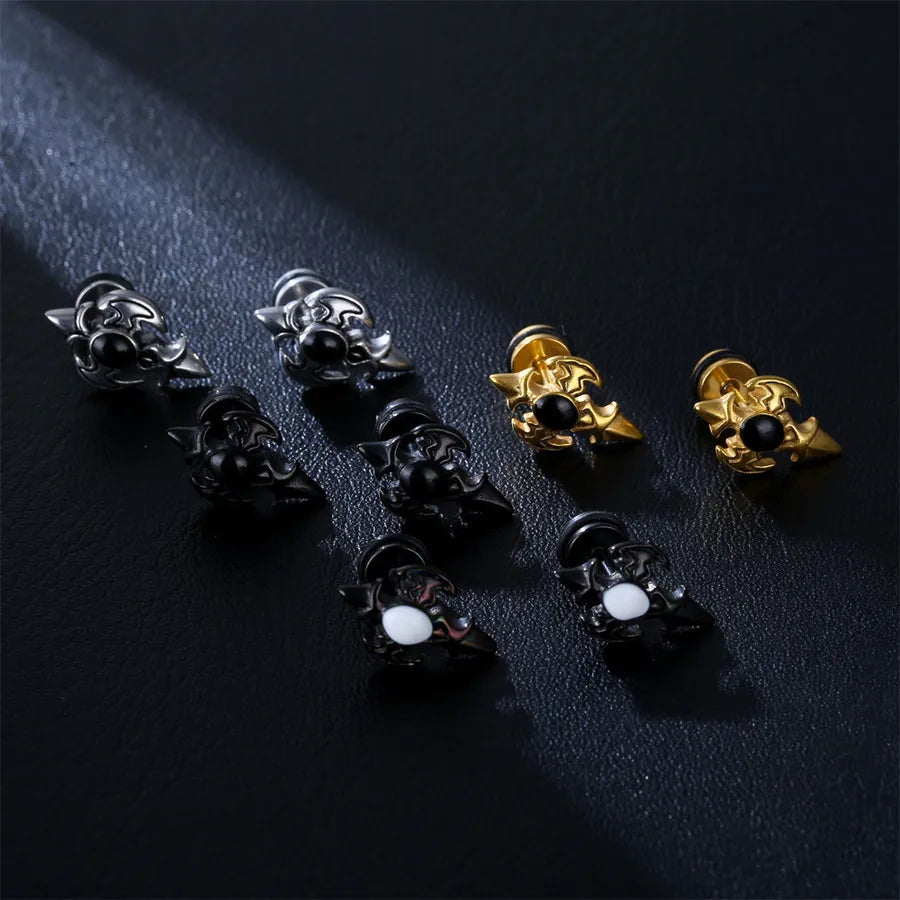 retro oval stainless steel inlay artificial gemstones ear studs 1 pair