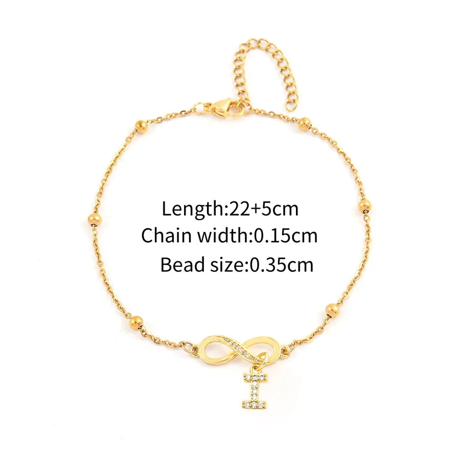 Wholesale Jewelry Simple Style Classic Style Letter Infinity 201 Stainless Steel Copper Zircon Anklet