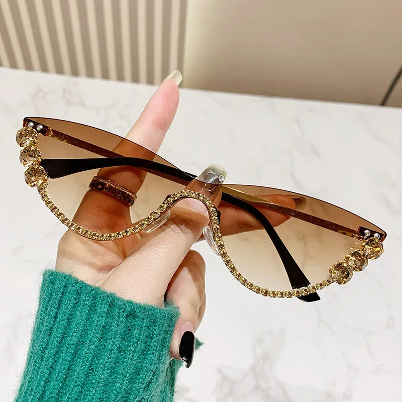 Hip-Hop Shiny Solid Color Ac Cat Eye Half Frame Women's Sunglasses