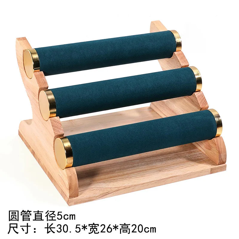 Gold Edged Solid Wood Three Tier Bracelet Stand Chain Display Stand Jewelry Stand Staircase Design High End Feeling Craftsmanship