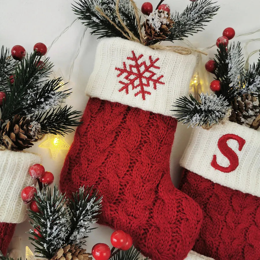 Christmas Fashion Letter Color Block yarn Party Christmas socks Party Supplies Decorations 1 Piece