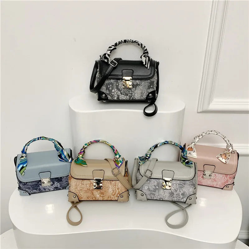 Women's PU Printing Streetwear Square Lock clasp Handbag Crossbody Bag