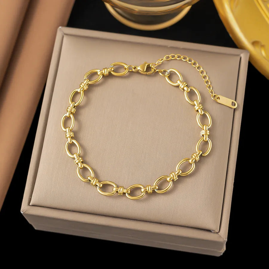 Elegant Simple Style Geometric 304 Stainless Steel Paperclip Chain cable chain Bracelets In Bulk