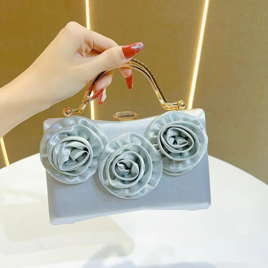New Diamond Embedded Silk Handbag Fashion Party Evening Gown Bag Banquet Crossbody Dinner Bag Pillow Shape Polyester Material