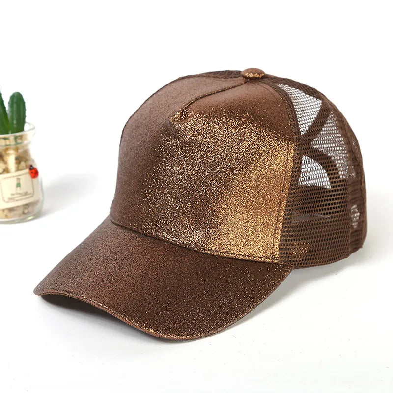 New Style Baseball Cap Breathable Shiny Sequin Mesh Tail Net Hat Sun Protection Summer Fashion Unisex Simple Design Hat