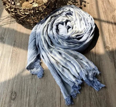 women's fashion stripe cotton tassel cotton linen scarves
