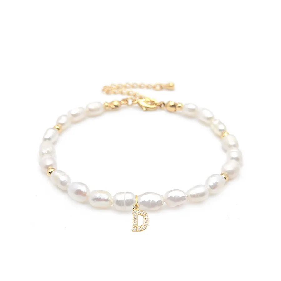 lady letter freshwater pearl beaded knitting bracelets