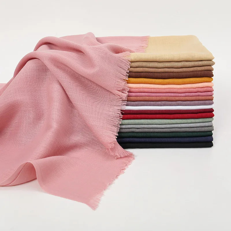 Unisex Simple Style Solid Color Slub Cotton Tassel Scarf