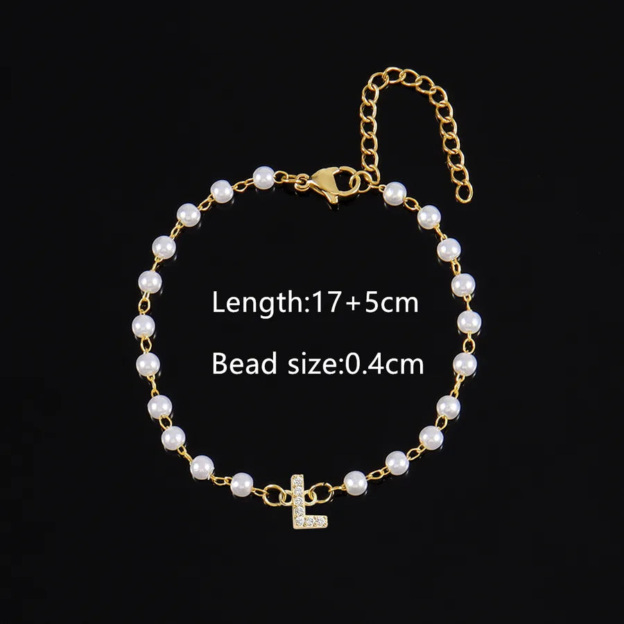 Elegant Simple Style Classic Style Letter 201 Stainless Steel Artificial Pearl Copper Bracelets 1 PCS/Package