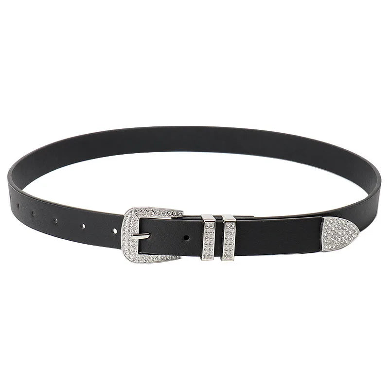 Elegant Business Basic Solid Color Imitation Leather Alloy Women's Leather Belts