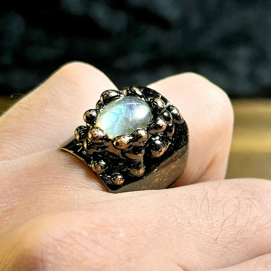 Retro Geometric Copper Labradorite Open Rings In Bulk