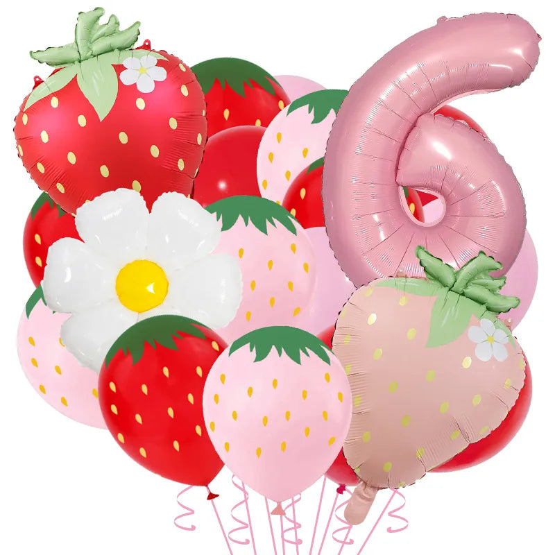 New Matte Strawberry Aluminum Foil Balloon Set Children's Birthday Party Fruit Themed Photography Props Scene Decoration