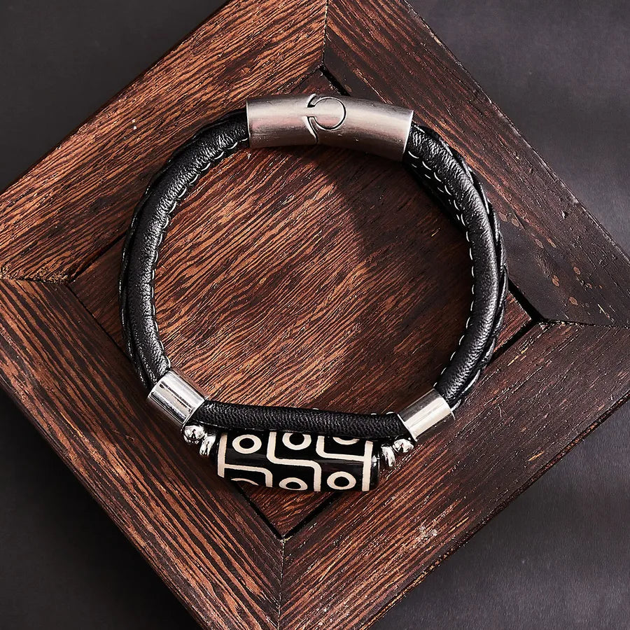 Retro Streetwear Geometric Pu Leather Men's Bracelets Men Cord & Leather Bracelets