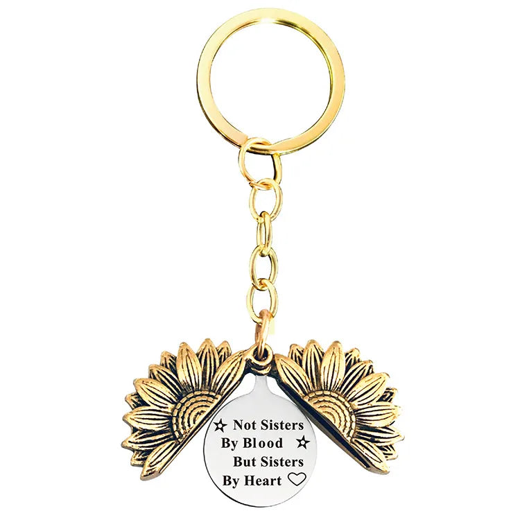 1 piece retro letter plant flowers metal plating keychain