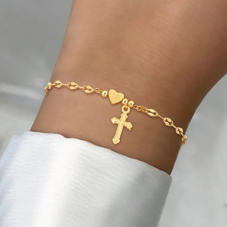 Elegant Simple Style Classic Style Cross Letter 201 Stainless Steel 304 Stainless Steel Lip Chain Bracelets In Bulk