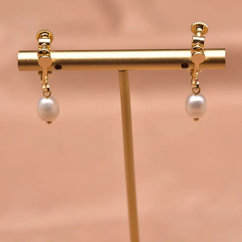 1 Pair Freshwater Pearl Zircon Freshwater pearl earrings Round Drop Earrings