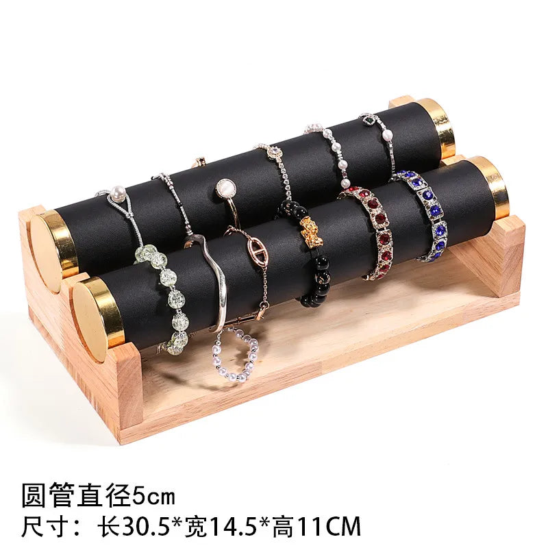 Gold Edged Solid Wood Three Tier Bracelet Stand Chain Display Stand Jewelry Stand Staircase Design High End Feeling Craftsmanship