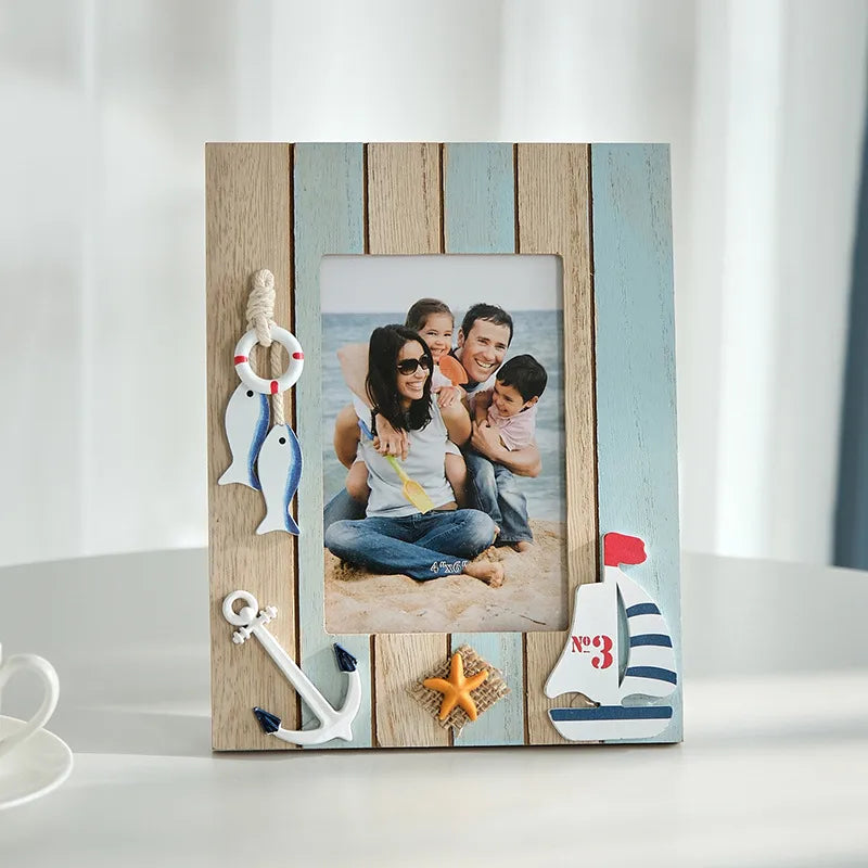 Medieval Style 6-Inch Tabletop Wooden Photo Frame Creative Decorative Ocean Theme Ornament Mediterranean Style Picture Frame