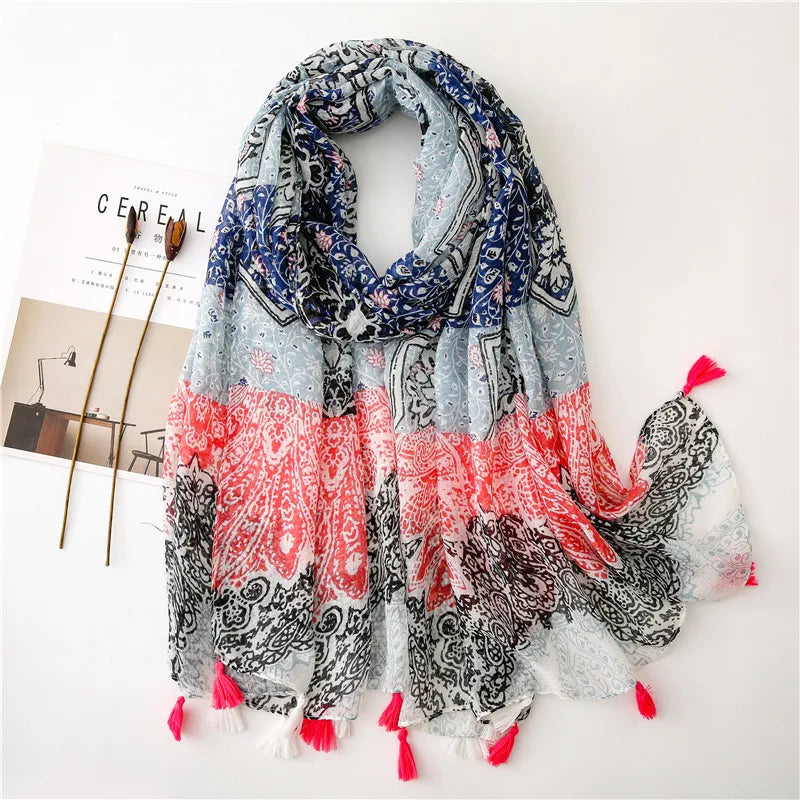 new scarf retro stitching bohemian cashew print silk scarf sunscreen yiwu wholesales