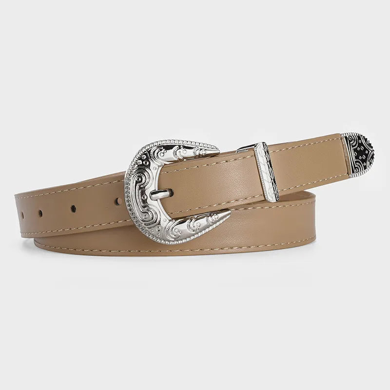 Retro Solid Color Imitation Leather Alloy Women's Leather Belts