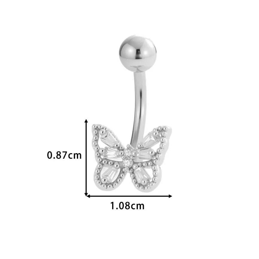 1 Piece Belly Rings IG Style Simple Style Classic Style Cross Flower Butterfly Copper Cross Flowers Butterfly Zircon Belly Rings