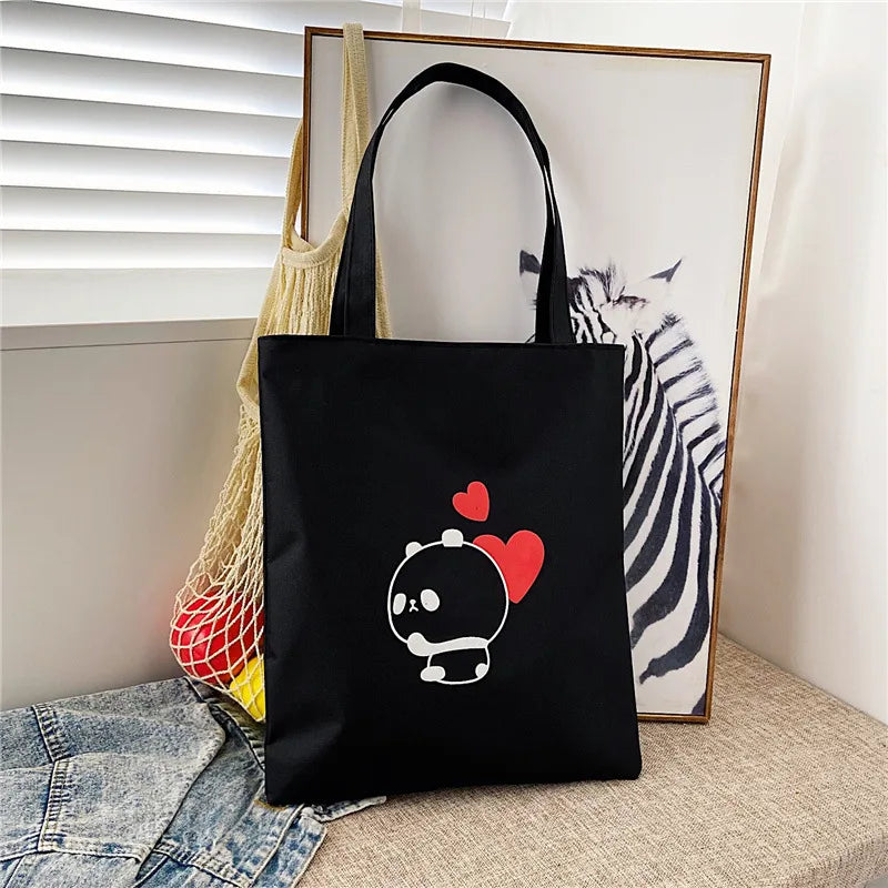 Women's Cute Basic Animal Letter Fruit Canvas Shopping bags