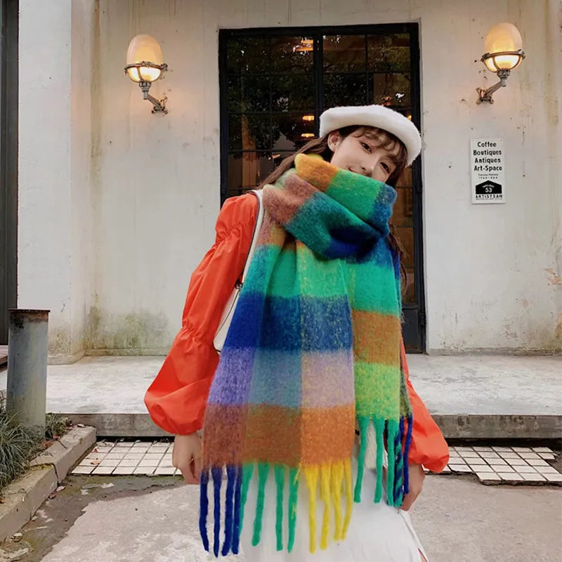 women's fashion stripe polyester tassel winter scarves