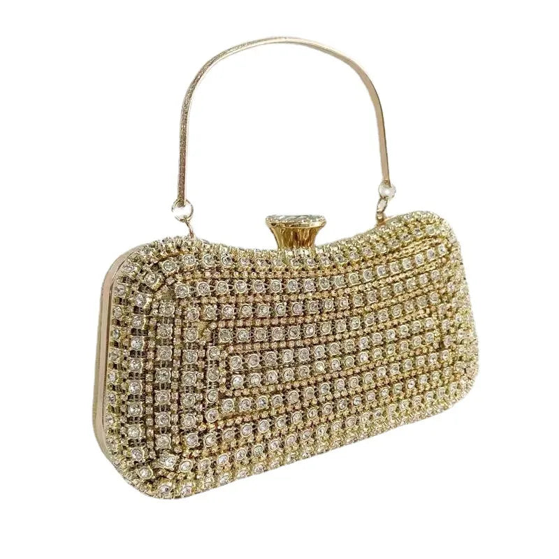 black gold silver polyester solid color rhinestone square clutch evening bag