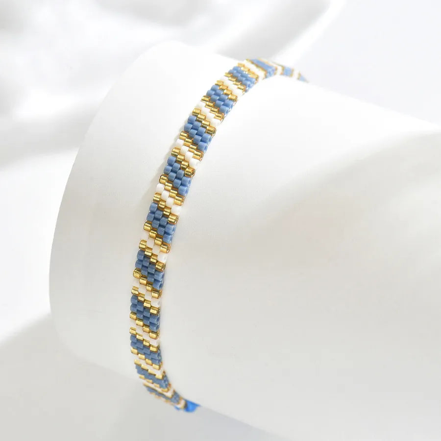 Elegant Bohemian Beach Gradient Color Mesh Lingge Nylon Glass Seed Bead Woven Chain Slider Clasp Closure Beaded Bracelets Wholesale