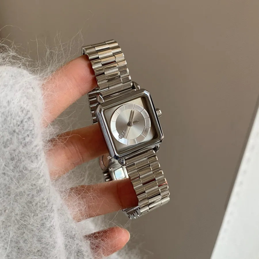 Elegant Luxurious Simple Style Square Rectangle Double Side Snaps Quartz Watch