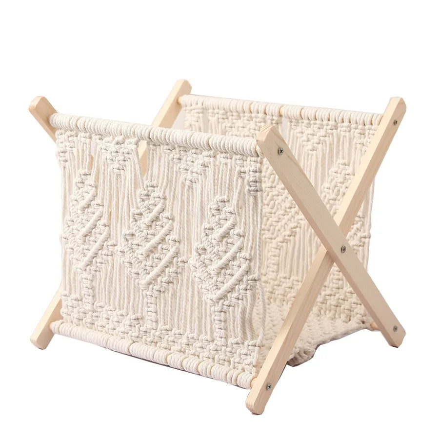 New Nordic Cotton Rope Braided Storage Rack Magazine Rack Creative Desktop Book and Newspaper Rack Floor Storage Rack Photo Props