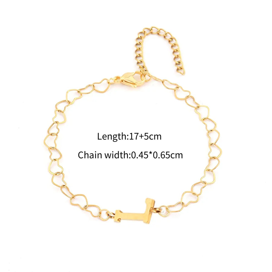 Simple Style Classic Style Letter 201 Stainless Steel 304 Stainless Steel Heart-Shaped Chain Bracelets In Bulk