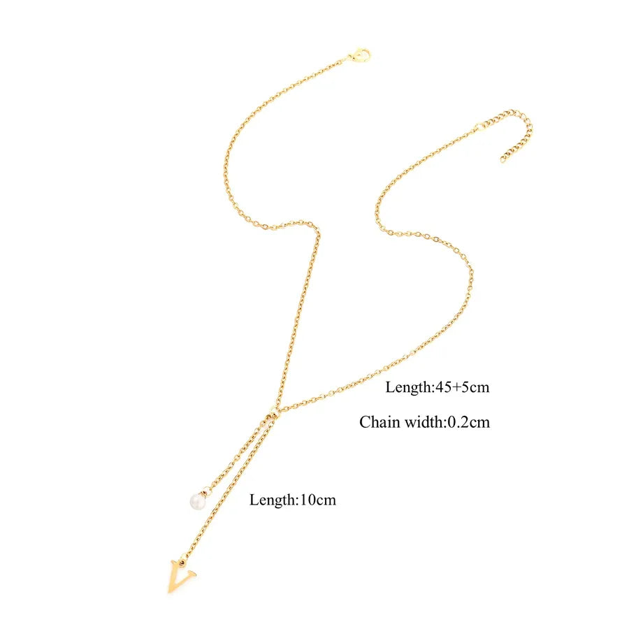 Wholesale Jewelry Elegant Simple Style Classic Style Letter 201 Stainless Steel 304 Stainless Steel Artificial Pearl Zircon Inlay cable chain Pendant Necklace