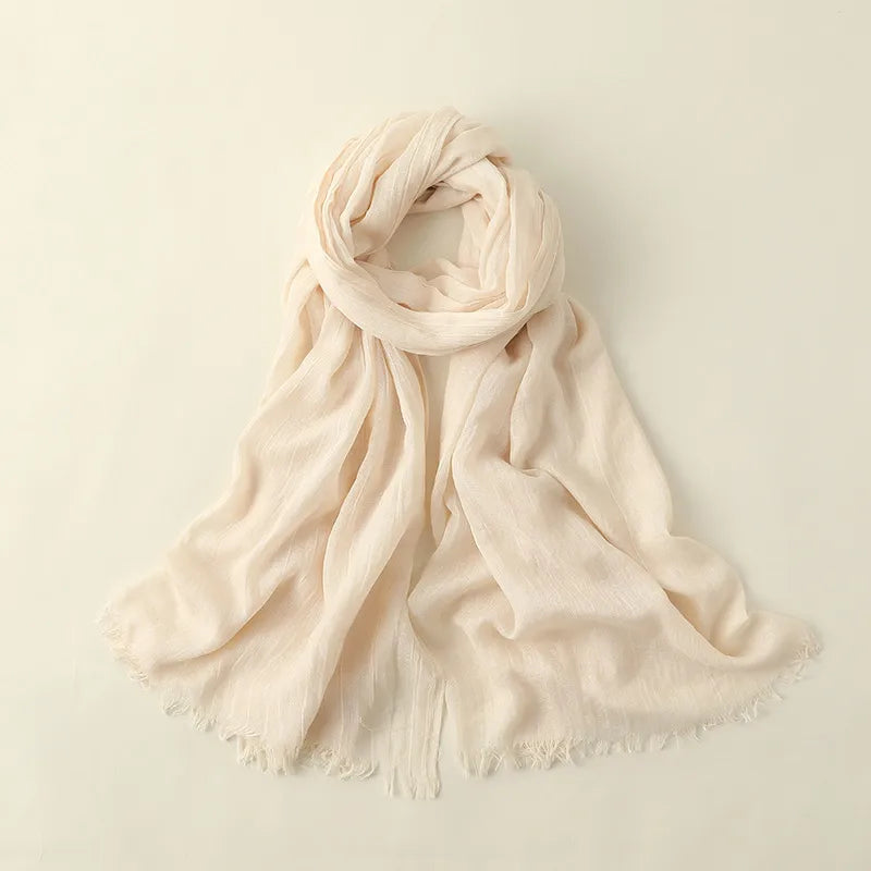women's elegant solid color cotton silk scarves