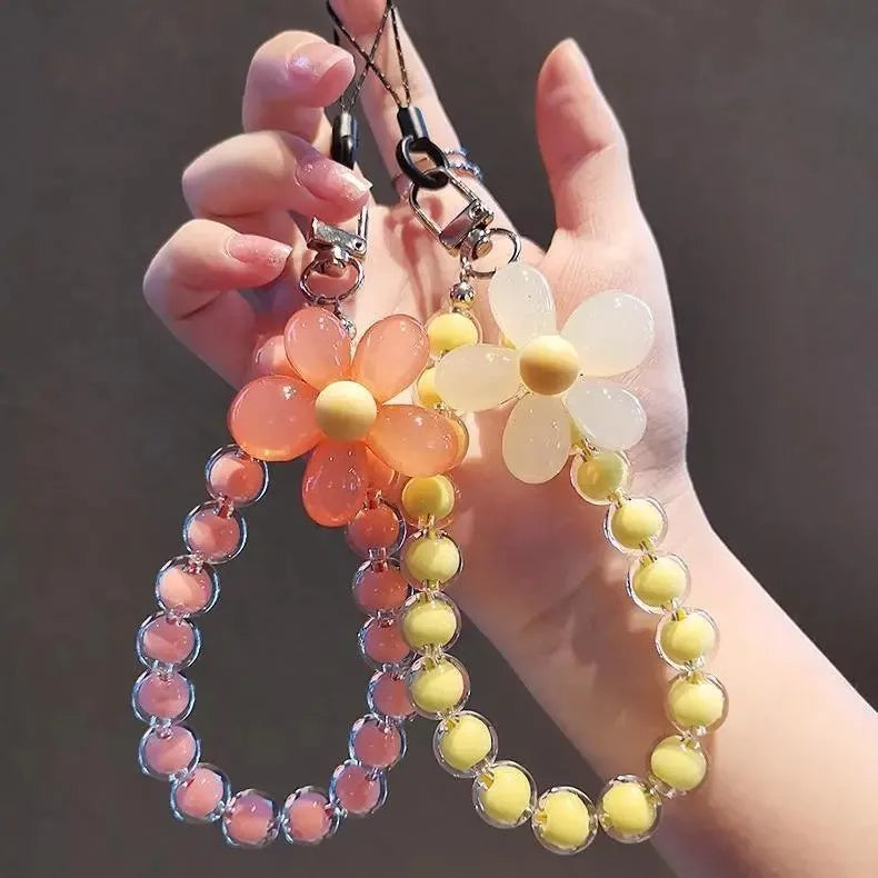 sweet flower plastic beaded mobile phone chain