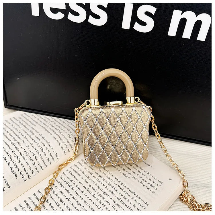Women's PU Geometric Square Elegant Streetwear Lock Hollow Semicircle Round Square Lock clasp Handbag Crossbody Bag