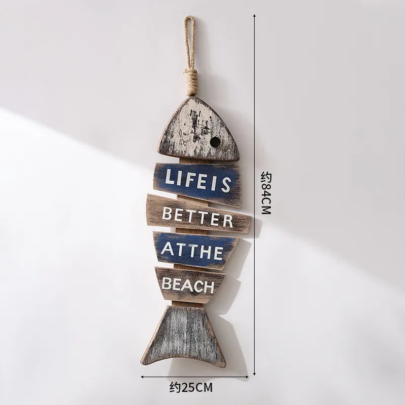 Vintage Style Marine Style Letter Fish Wood Hemp Rope pendant Wall Art